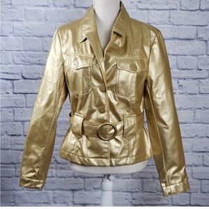 Elegant Gold Leather Jacket for Women